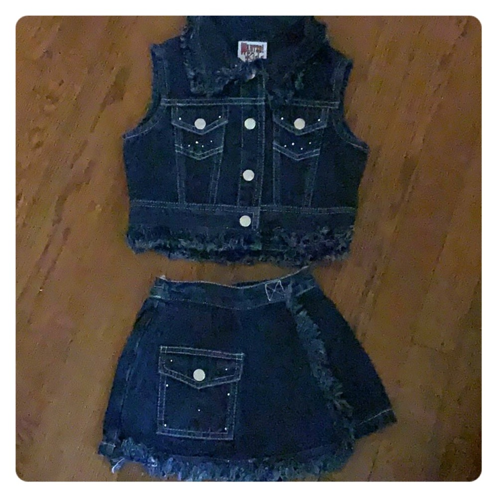 Never worn 2 piece blue jean vest and skirt